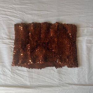 Vintage 80s Women's Brown and Orange Sequin Tube top